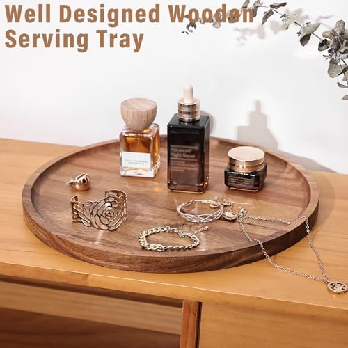 Round Wooden Serving Tray, 13.8 Inch Acacia Decorative Tray - Image 6