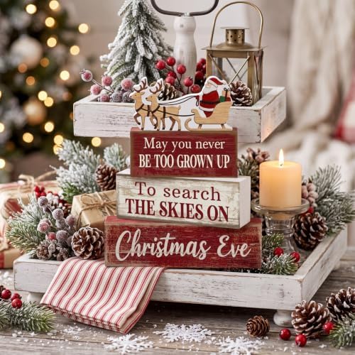 Moucuny 4 Pcs Christmas Table Decorations for Home Wooden Santa Sleigh Sign - Image 2