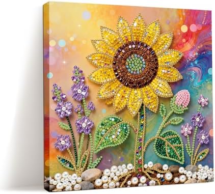 LQCrafK DIY Pearl Art Painting Handcraft Kit for Adults Beginners, Healing Stress-Relieving Home Wall Creative Design Decoration, Framed Painting with Tools-Sunflower by LQCrafK