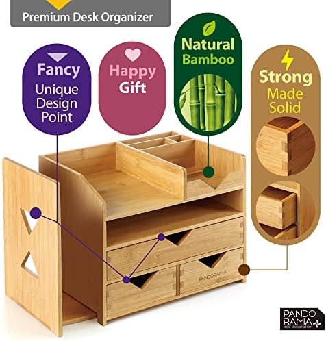 Pandorama Bamboo Desk Organizer Large - A4 Drawers & Adjustable File Holder, Fully Assembled Wood Desktop Storage for Kitchen, Bedroom, Bathroom, Study Room - Image 4
