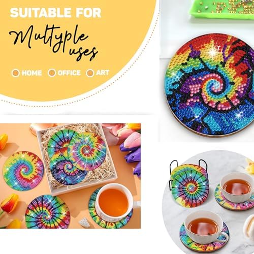8 pcs Diamond Painting Coasters | Diamond Art Coasters | Tie Dye Diamond Art Painting | Perfect Art Craft Gift for Tie Dye Lover, Dad, Mom, Grandparents, Brother, Sister. - Image 5