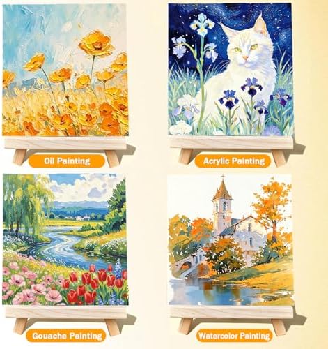 12 Pcs Mini Canvas and Easel Set 8''x10'' Small Blank Canvas Boards with Pine Wood Easels - Beginner Sip Painting Kit for Acrylic Oil Watercolor &Crafts - Ideal for Tabletop Display and Adults Party - Image 6