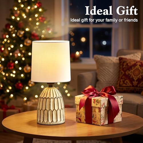 EJIAXIN Small Table Lamp -13.5" Boho Lamp - Bedside Lamps - Farmhouse Rustic Ceramic Table Lamp for Bedroom, Living Room, Nightstand, Office, Side Desk Lamp, End Table Lamp - Image 7