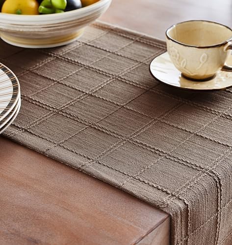 ZeeMart Linen Checked Farmhouse Table Runner, 13x60 Inches Cocoa Brown - Image 5
