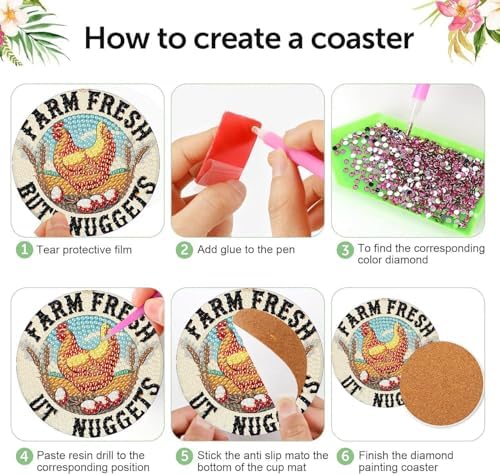 8 Pcs Chicken Diamond Art Coasters Kits, Diamond Painting Coasters Kits ﻿ ﻿ - Image 6