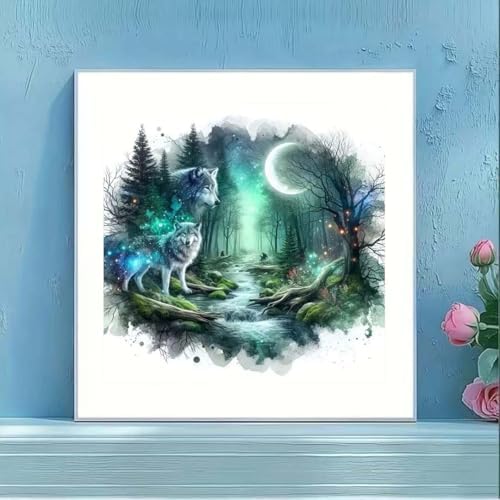 OJTOYART Wolf Diamond Art Kits for Adults Beginner,Starry Sky Moon Full Round Drill 5D Diamond Painting Kit,DIY Paint by Diamonds Gem Art with Dot Art for Adults,Home Wall Decor 13.79 x 13.79inch - Image 3