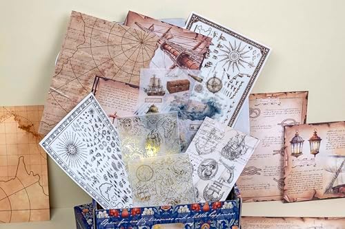 Navigation Box – 7-Piece Space and Astronomy Inspired Craft Set with Fantasy Constellation Tape, Washi Tape, Clear Stamps, Sticker Sheets, Foiled Vellum & Vintage Paper for Planners & DIY Projects - Image 2