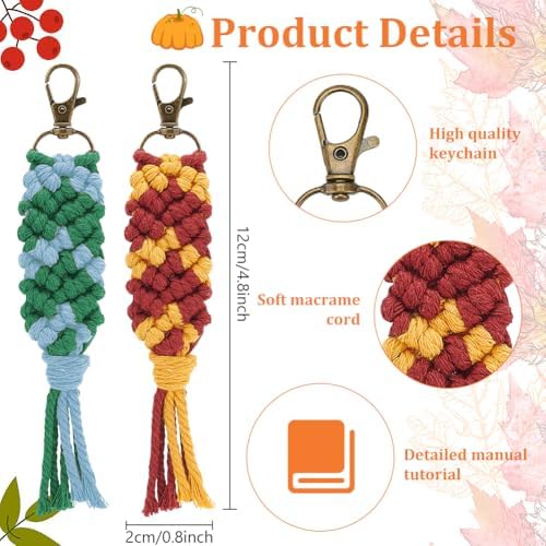 INFUNLY 6 Sets Magic Macrame Keychain Kits for Adults Beginners with Instruction + Video DIY Mini Boho Macrame Keychain Kit for Starter with Tassels for Car Key Purse Phone Wallet Bag Charm - Image 3