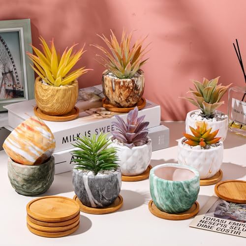 Ziliny Marbling Ceramic Flower Pot 3.35 Inch Succulent Small Plant Cactus Herbs Planter Ceramic Pot with Drainage Hole Matte Round Container(12 Pcs,Simple Style) - Image 5