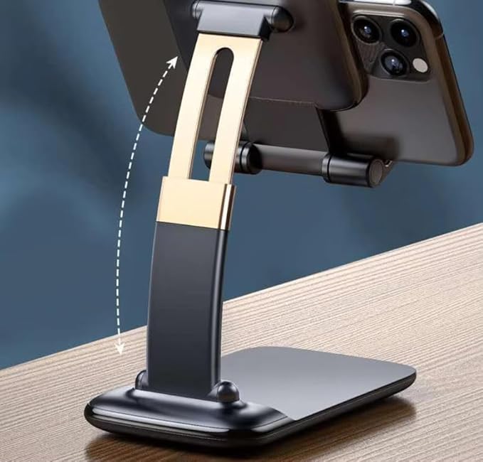 Mizi Portable Cell Phone Stand for Desk - Height & Angle Adjustable Mobile Foldable Holder, Compatible with iPhone 17 16 15 14 13 12 11 Pro Max, Galaxy S25 S24, All 4–10" Devices - Black