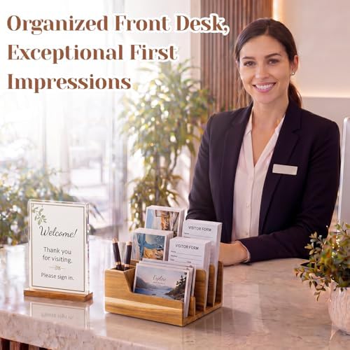 Novabright Acacia Wood Mail Organizer with Pen Holder, 5 Slot Desk File Organizer, Wooden Letter Sorter for Desk, Compact Desktop Document Holder for Home Office Storage Back to School - Image 5