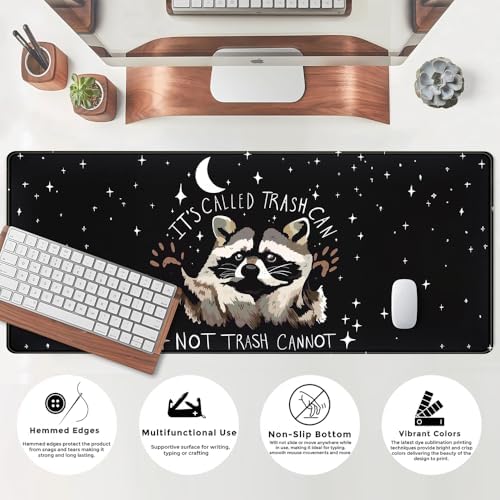 It's Trash Can Not Trash Cannot Desk Pad Cute Black Desk Mat Gaming Screaming Possum Mouse Pad Black Desk Matt for Desktop Keyboard Mouse Desk Mat with Stitched Edges Rubber Computer pad 31.5x11.8in - Image 5