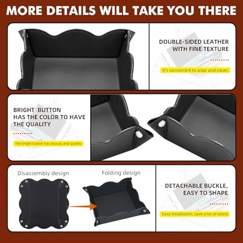 Valet Tray for Men Women - PU Leather Travel Catchall Tray Organizer - Desk Bedside Nightstand Storage Box for Jewelry Key Phone Remote Controller Wallet Watch Glasses Coin Readers -Black - Image 4