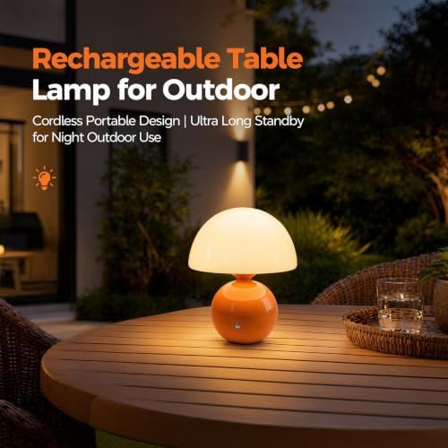 Senzoy Glass/Ceramic Mushroom Table Lamp, Orange Bedside Night Lamp - Image 6