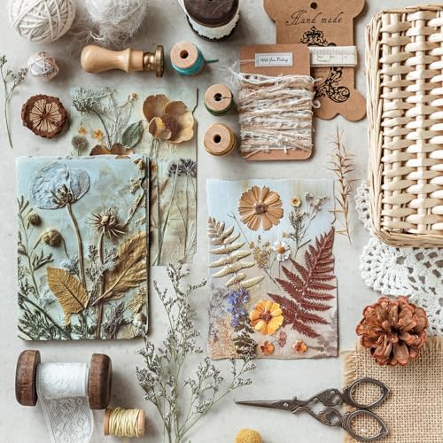 138Pcs Scrapbook Paper Textured Journaling Scrapbooking Supplies Kit Decorative Craft Paper Assorted for Junk Journals Card Crafts Making, Flower Grass Letter - Image 3