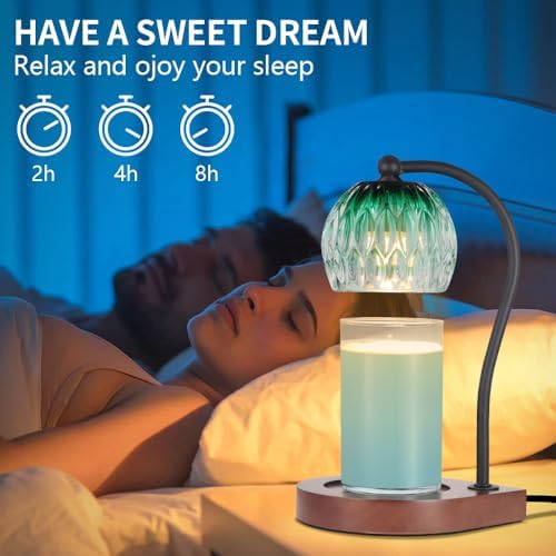 Electric Candle Warmer Lamp with Timer＆Dimmable for Jar Scented Candles, Wax Melting Tabletop Light Suitable as a Home Decor Thanksgiving Christmas Day Gift for Women Mom, with 2 Bulbs(Glass Green) - Image 2