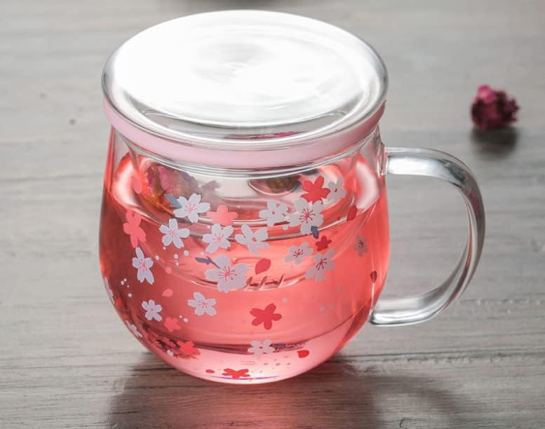 Sakura Glass Mug with Tea Infuser Filter and Lid Romantic Cherry Blossom Cup Tea Coffee Flower Tea Mug 300ml Gifts for Girls Women - Image 5