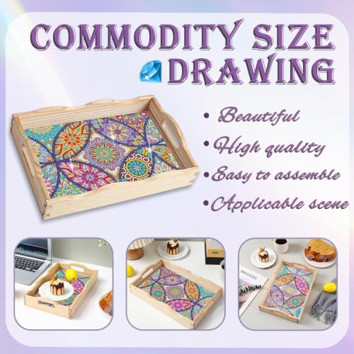 EWJRNSF DIY Mandala Diamond Painting Serving Tray with Handle for Adults - Image 4