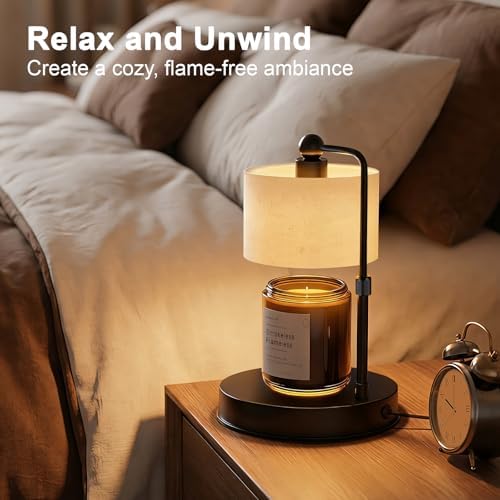 Candle Warmer lamp for 3 Wick Candles, Large Candle Warmer Lamp with Timer, Dimmable, Adjustable Height, Modern Farmhouse Linen Shade, Black Candle Warming Lamp, 2 Bulbs Included - Image 4