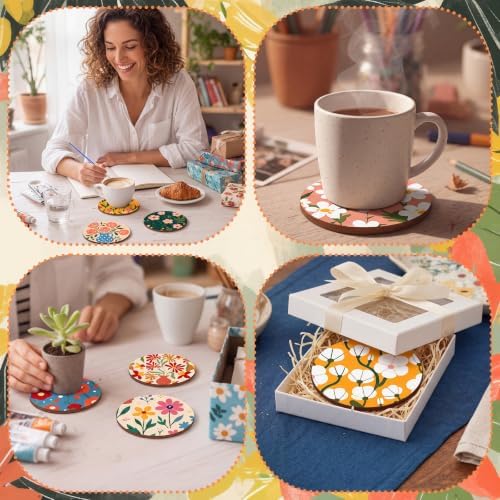 Reallnaive 8 Pcs Flower Paint by Numbers Kit for Adults Floral Coasters - Image 5