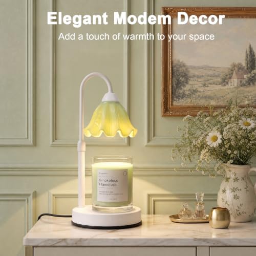 Candle Warmer Lamp with Timer, Modern Candle Warmer for Jar Candles, Electric Wax Warmer, Includes 2 Bulbs, Housewarming, Birthday Gift for Women, Mom - White Celadon - Image 4