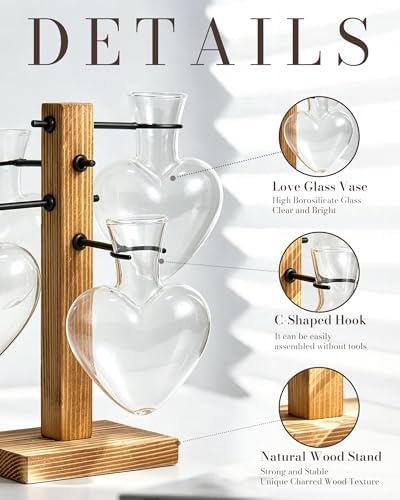 Plant Propagation Stations with Wood Stand, 4 Vases Love Shape - Image 5