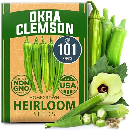 HOME GROWN Clemson Spineless Okra Seeds, 101+ Seeds, Abelmoschus esculentus by HOMEGROWN