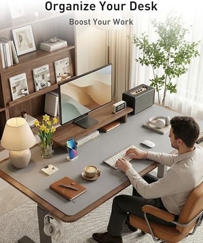 Aothia Faux Leather Desk Mat - Large Mouse Pad, Non-Slip PU Leather Blotter, Waterproof Writing Surface for Office and Home (Light Grey, 63" x 24") - Image 3