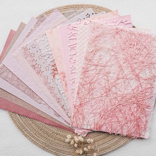 15-Piece Textured Scrapbook Paper & Mesh Fabric Set, Pink A5 Sheets - Image 2
