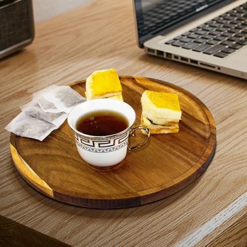 11.5 Inches Round Acacia Wood Tray, Decorative Serving Tray for Home Decor, Coffee Table, Kitchen, Dining Room, Candle Tray, Appetizer Board - Image 3