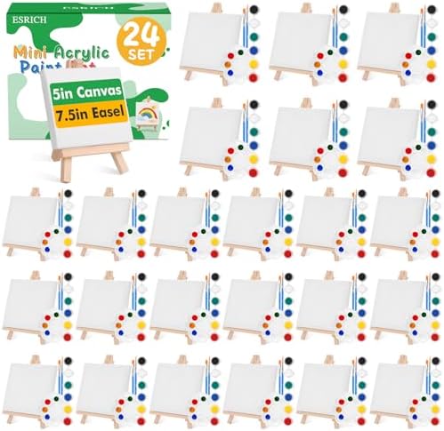 ESRICH 24 Set Mini Acrylic Paint Kit, 5in Mini Canvas with 7.5in Easel by ESRICH