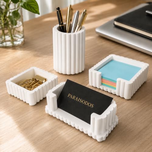 Concrete Desk Organizer Set of 4, Modern Desk Accessories, White - Image 6