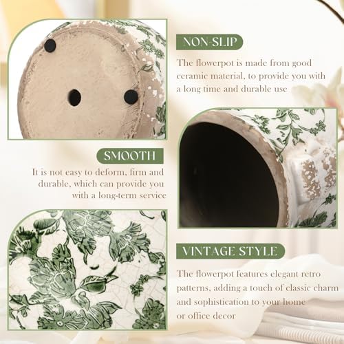 Ceramic Scroll Planter 6.5 Inch, Green Floral - Image 4