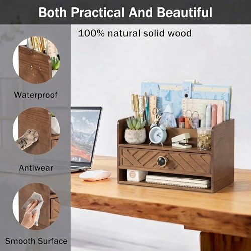 Desk Organizer with Drawer, Countertop Bill Mail Organizer and File Storage - Image 2