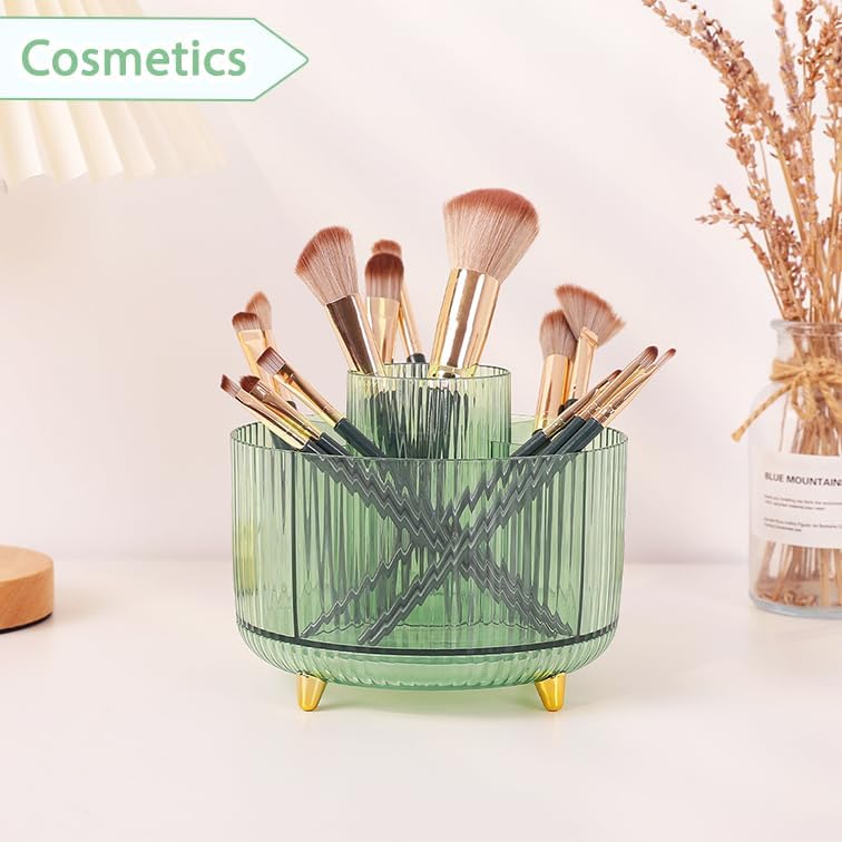 SKYDUE Rotating Pencil Pen Holder, Pen Organizer with 5 Slots - Aesthetic Desk Organizer and Accessories for School, Home, Office Supplies, Clear Green - Image 4