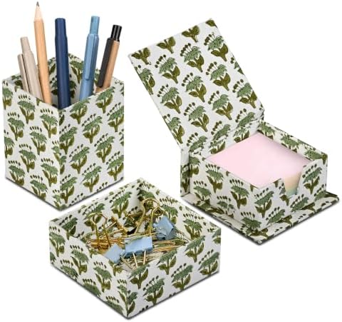 CPC Emerald Green Block Print Set of 3 Desk Organizer by COTTONPRINTCLUB