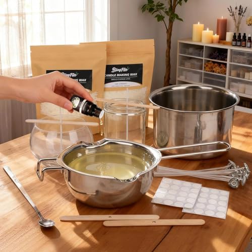 Blingfun Double Boiler Pot Set, Stainless Steel Melting Pot with Candle Wicks, Stickers,Wick Holders,Wick Placing Tube for Soap, Wax, Candle Making - Image 4