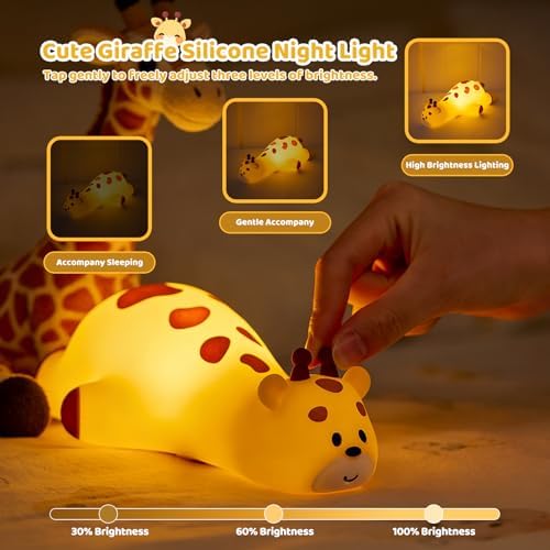 Kawaii Giraffe Lamp Silicone Night Light, Tap Control Squishy Baby Lights for Nursery, 3 Levels Dimmable Rechargeable LED Bedside Lamp with Timer, Giraffe Gifts for Toddler, Bedroom, Toy - Image 2
