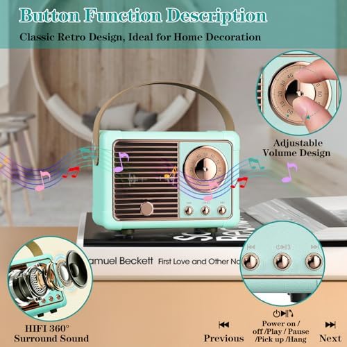 Retro Bluetooth Speaker, Vintage Decor, Wireless Portable Mini Bluetooth Speaker, Small Cute Old Fashion Style for Kitchen Desk Bedroom Home Office Party Outdoor Gift (Blue) - Image 4