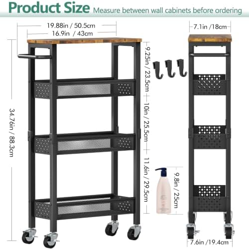 Vivihomety 4-Tier Slim Utility Rolling Laundry Cart with Wheels, Metal - Image 5