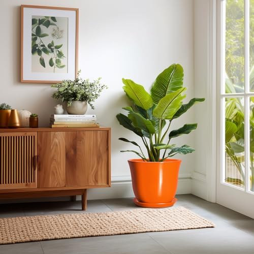12 Inch Pots for Plants - Ceramic Planters Indoor with Drainage Hole and Saucer, Large Round Planter for Outdoor Plants, Decorative Flower Pot, Garden Decor, Plant Lover Gifts, Orange - Image 6