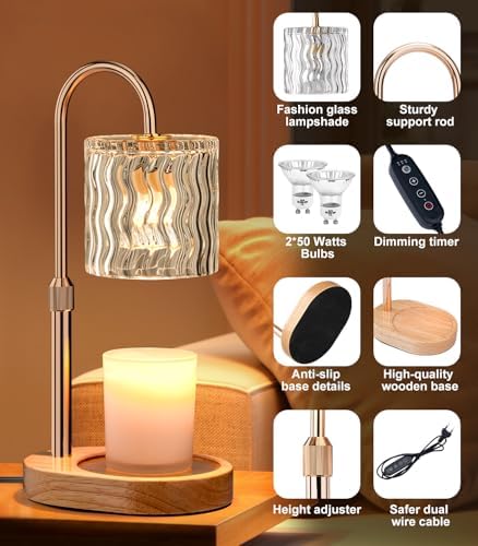 Candle Warmer Lamp Electric: Dimmable Timer Candles Warming Lamps - Height Adjustable Burner Jar - No Flame Scented Melts Wax - All Candle Jars Table Light Home Decor - Image 4