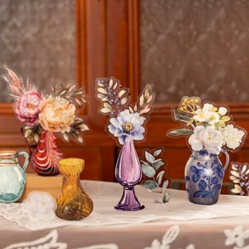 Alideco 120pcs Scrapbook Stickers Vintage Flowers Vase Scrapbooking Junk Journal Crafts Embelishment Decoration Stickers (ziyouhuayishi) - Image 3