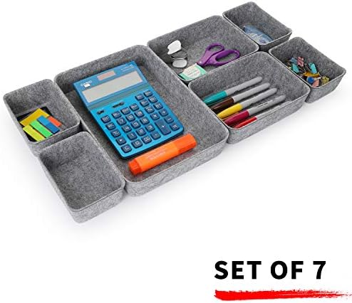 Welaxy 7pc Felt Desk Drawer Organizers Trays Gray Office Home Storage Bins - Image 2