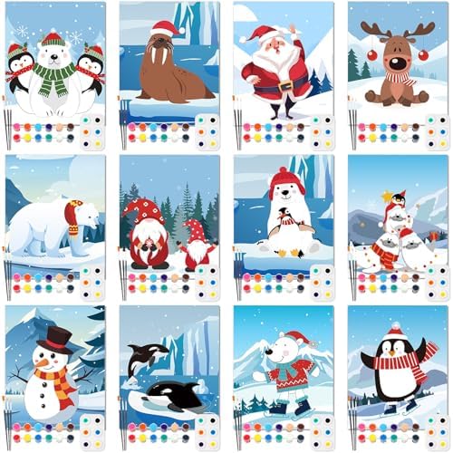 Ctosree 12 Pack Sip and Paint Kit Pre Drawn Canvas,Winter Xmas,10 x 8 Inch by Ctosree