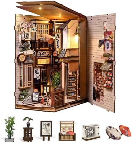 Premium Book Nook Kit, Warm Cat Alley Street View Wooden Bookend with LED Lights, Detailed Pet Theme 3D Diorama, Cozy Home Decor Craft Gift for Cat Lovers & Adults 14+ by Unknown