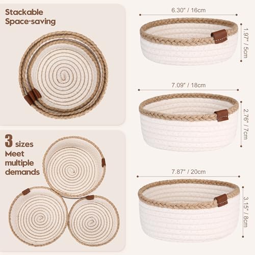 Sea Team 3-Pack Compact Nesting Woven Cotton Rope Storage Baskets, White - Image 2