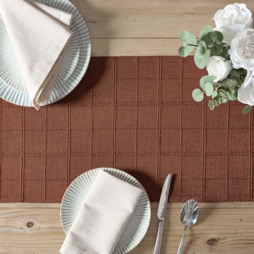 ZeeMart Linen Checked Farmhouse Table Runner, 13x108 Inches Terracota - Image 5