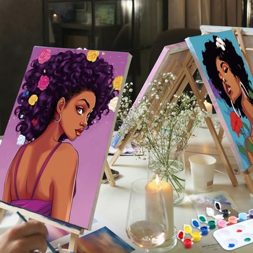 Ctosree 12 Pack Paint and Sip Kit Pre Drawn Canvas, Flower Lady, 10x8'' - Image 6