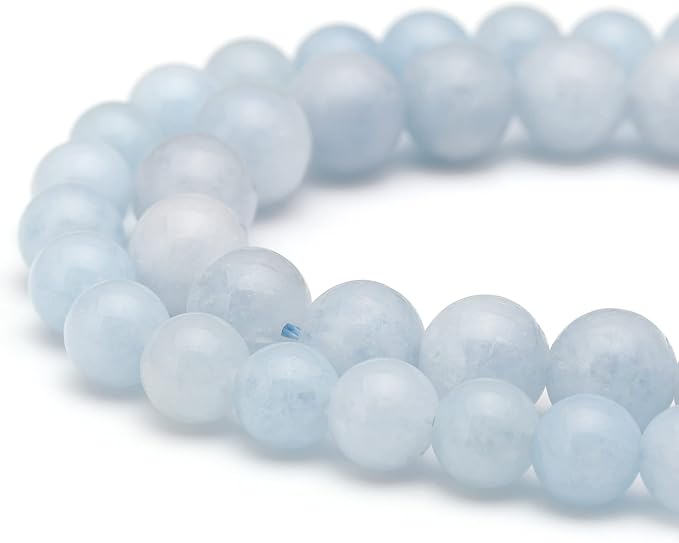 Youngbling Natural Gemstone Beads for Jewelry Making,10mm Blue Chalcedony Polished Round Smooth Stone Beads,Genuine Real Stone for Bracelet Necklace 15 Inch(Blue Chalcedony,10mm)
